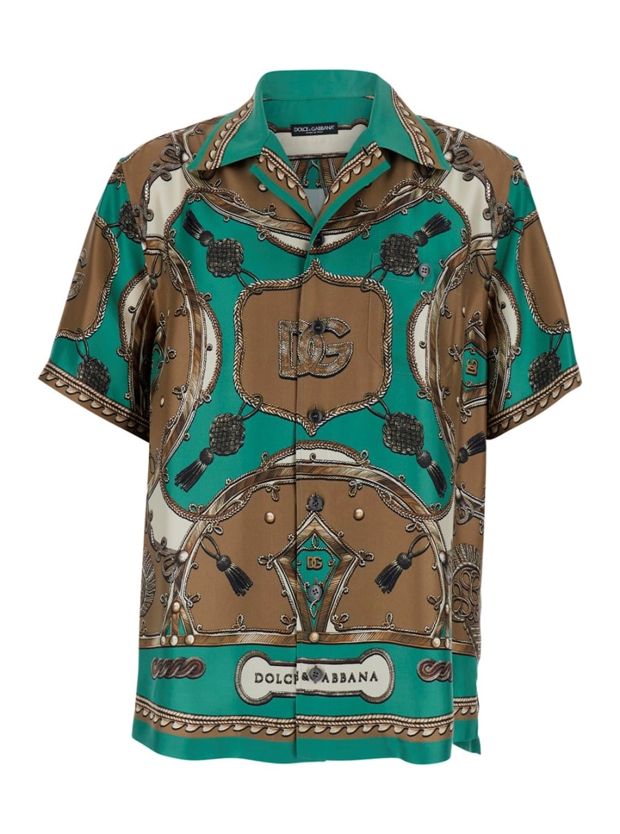 Dolce & Gabbana Camicia Bowling con Colletto alla Cubana e Stampa Floreale All-Over in Seta Multicolor Uomo