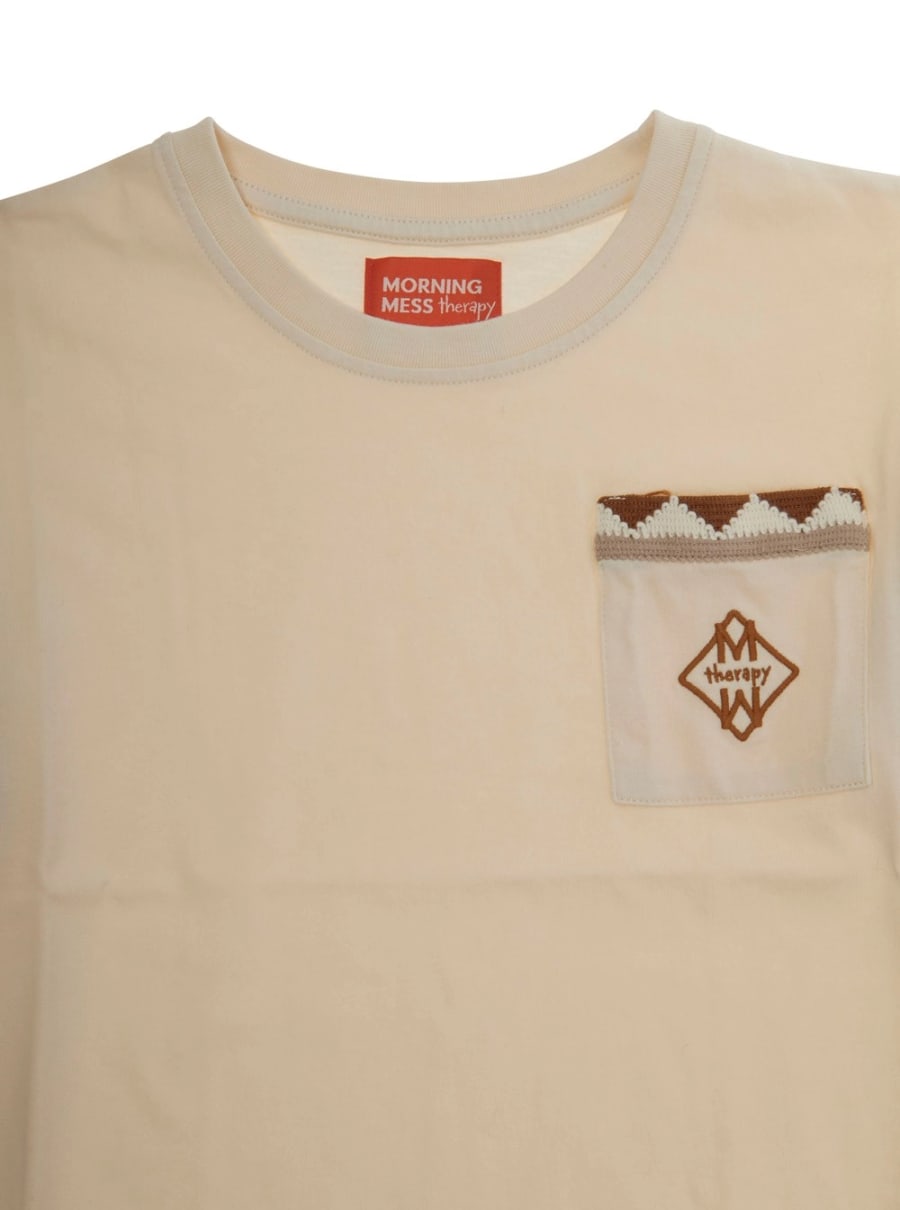 Morning mess therapy kids T-Shirt 'Ciro' a Maniche Lunghe Girocollo con Tasca Applicata e Ricamo sul Fronte in Cotone Bianca Bambina, view 3