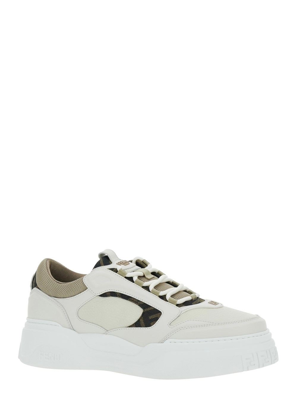 Fendi Sneaker 'Force' con Dettagli in Jacquard FF e Suola Chunky in Pelle Bianche Uomo, view 2