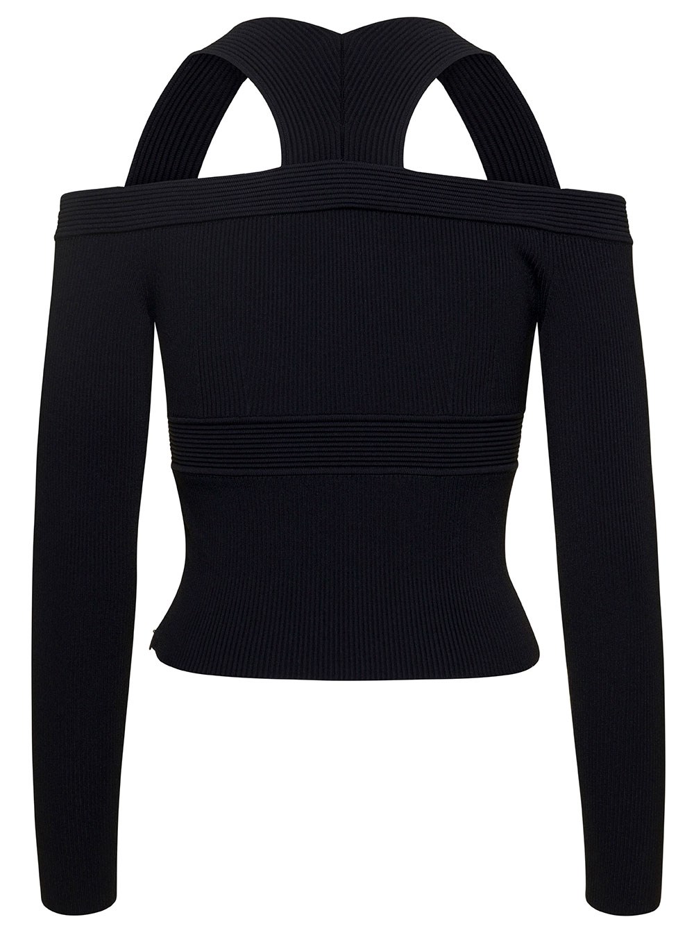 Alexander McQueen Top Crop con Dettagli Cut -Out Nero in Maglia Stretch Donna, view 2