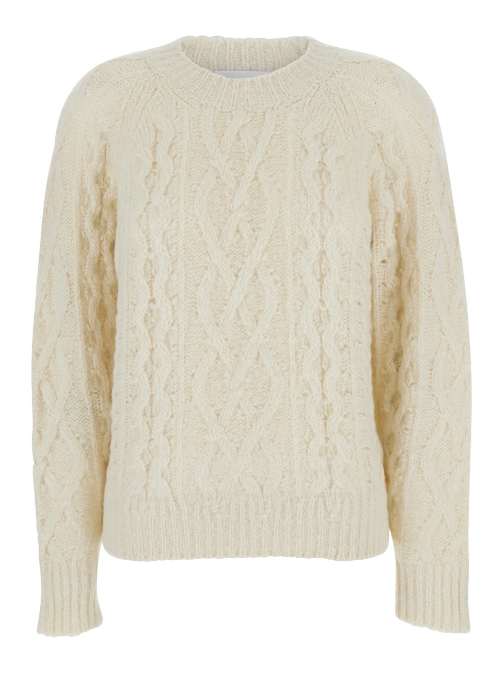 Marant etoile Maglione Girocollo con Design Intrecciato in Lana Bianca Donna