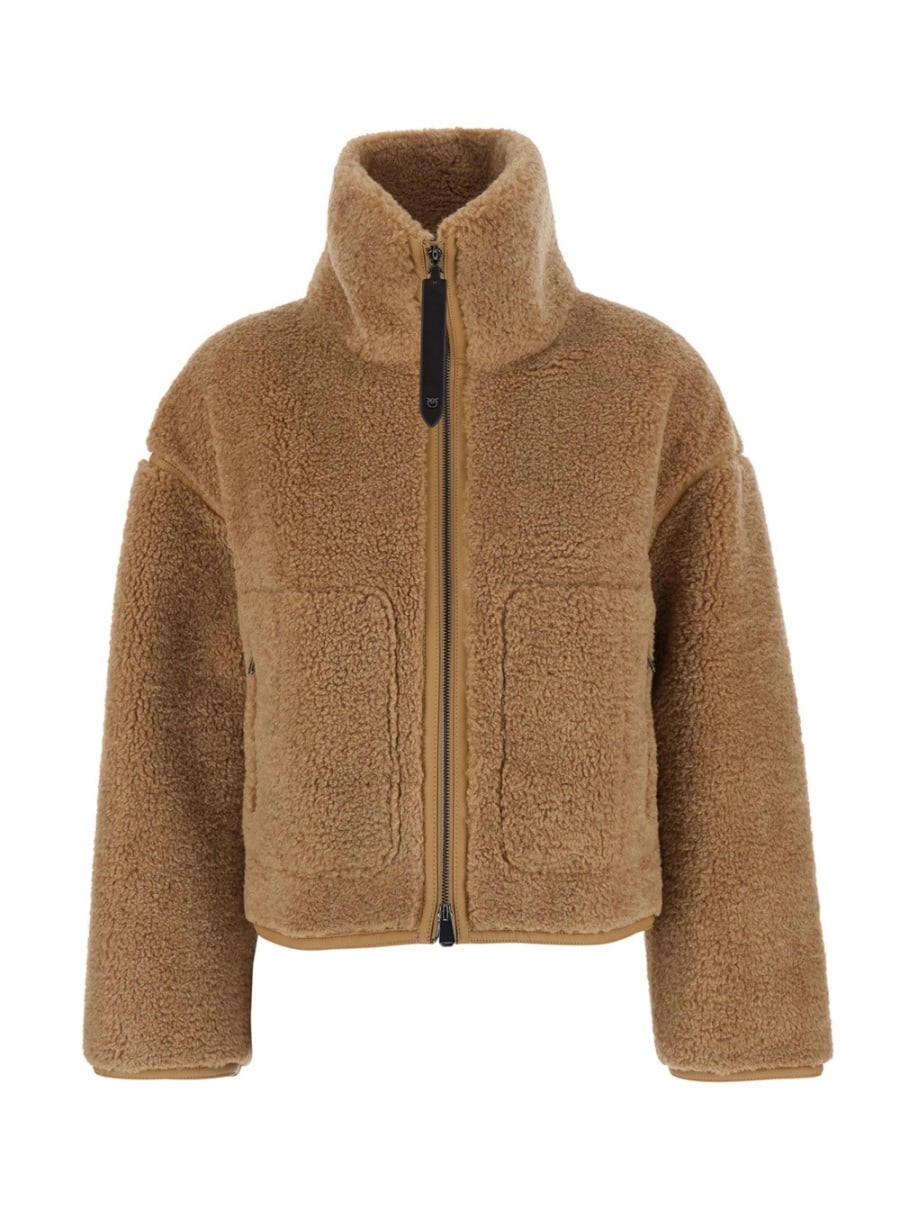 Pinko Pelliccia a collo alto con due tasche applicate sul fronte in ecopelliccia beige donna