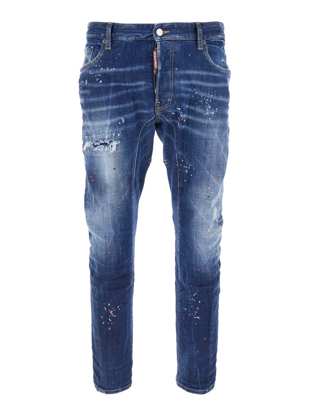 Dsquared2 Jeans 'Tidy Biker' con Decorazione con vernice su Fronte e Retro e Patch Logo sul Retro in Denim Blu Uomo
