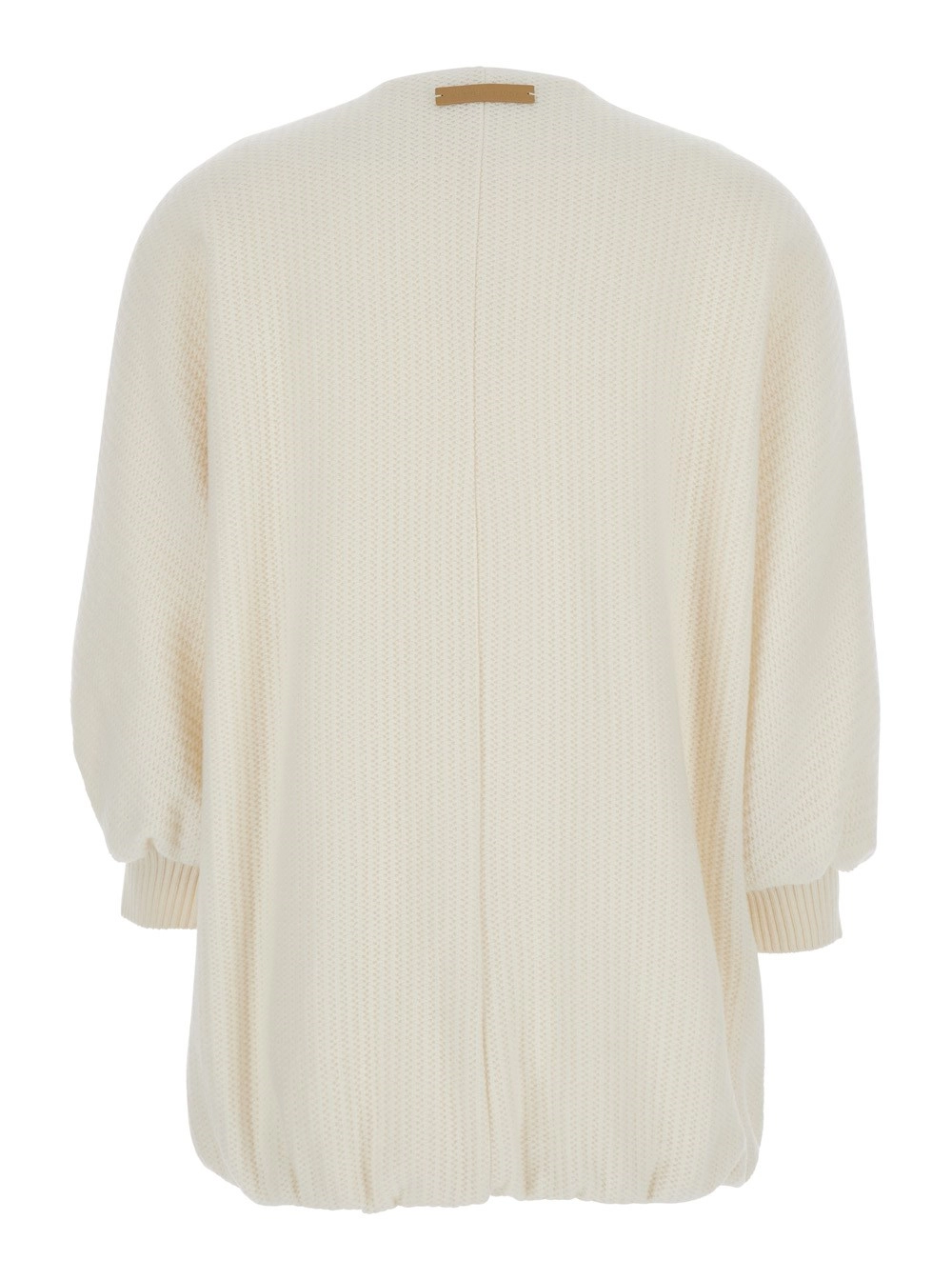 Max Mara Giubbotto 'Cirino' Girocollo con Patch Logo sul Retro e Lavorazione a Maglia in Lana e Cashmere Bianco Donna, view 2