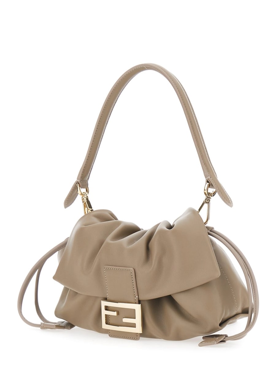 Fendi Borsa a Spalla 'Baguette Soft' Media  con placca FF sul Fronte e Chiusura a Coulisse in Pelle Beige Donna, view 2