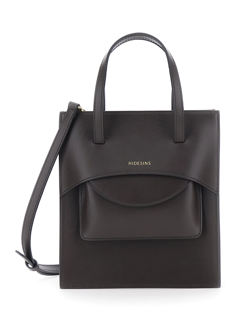 Hidesins Borsa a Mano 'Pocket M' con logo lettering sul fronte in Pelle Marrone Donna