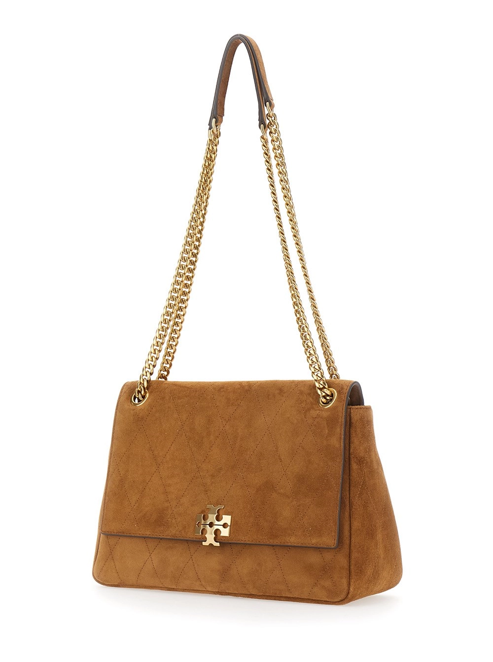Tory Burch Borsa a tracolla 'Charlie' con tracolla a catena scorrevole e placca logo sul fronte in pelle scamosciata marrone donna, view 2
