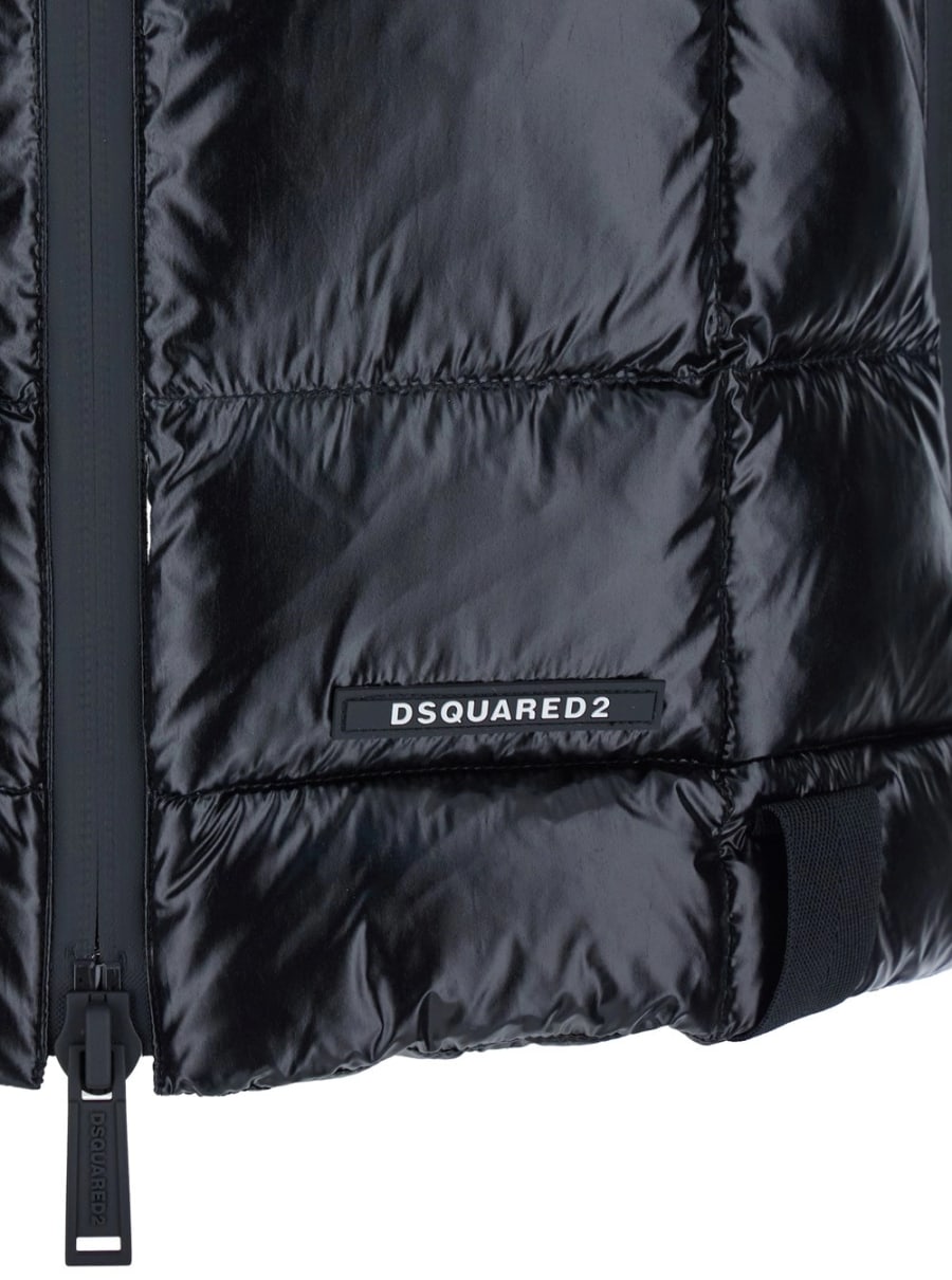 Dsquared2 Piumino Smanicato a Collo Alto con Patch Logo sul Fronte in Tessuto Tecnico Nero Uomo, view 3