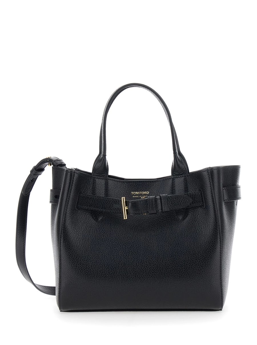 Tom Ford Borsa a Mano 'Audrey Piccola' con Cinturino Regolabile e Logo Lettering sul Fronte in Pelle Martellata Nera Donna