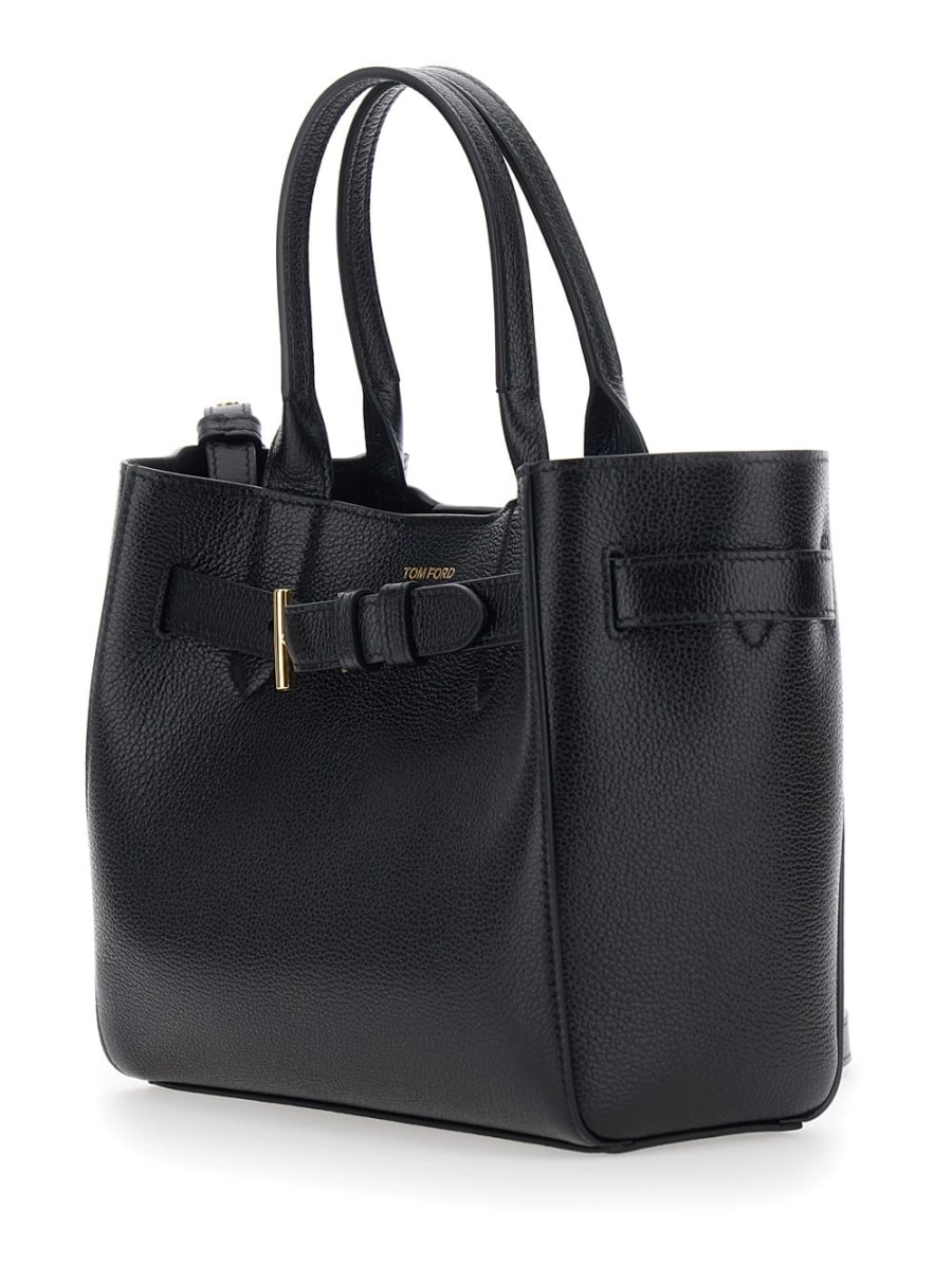 Tom Ford Borsa a Mano 'Audrey Piccola' con Cinturino Regolabile e Logo Lettering sul Fronte in Pelle Martellata Nera Donna, view 2