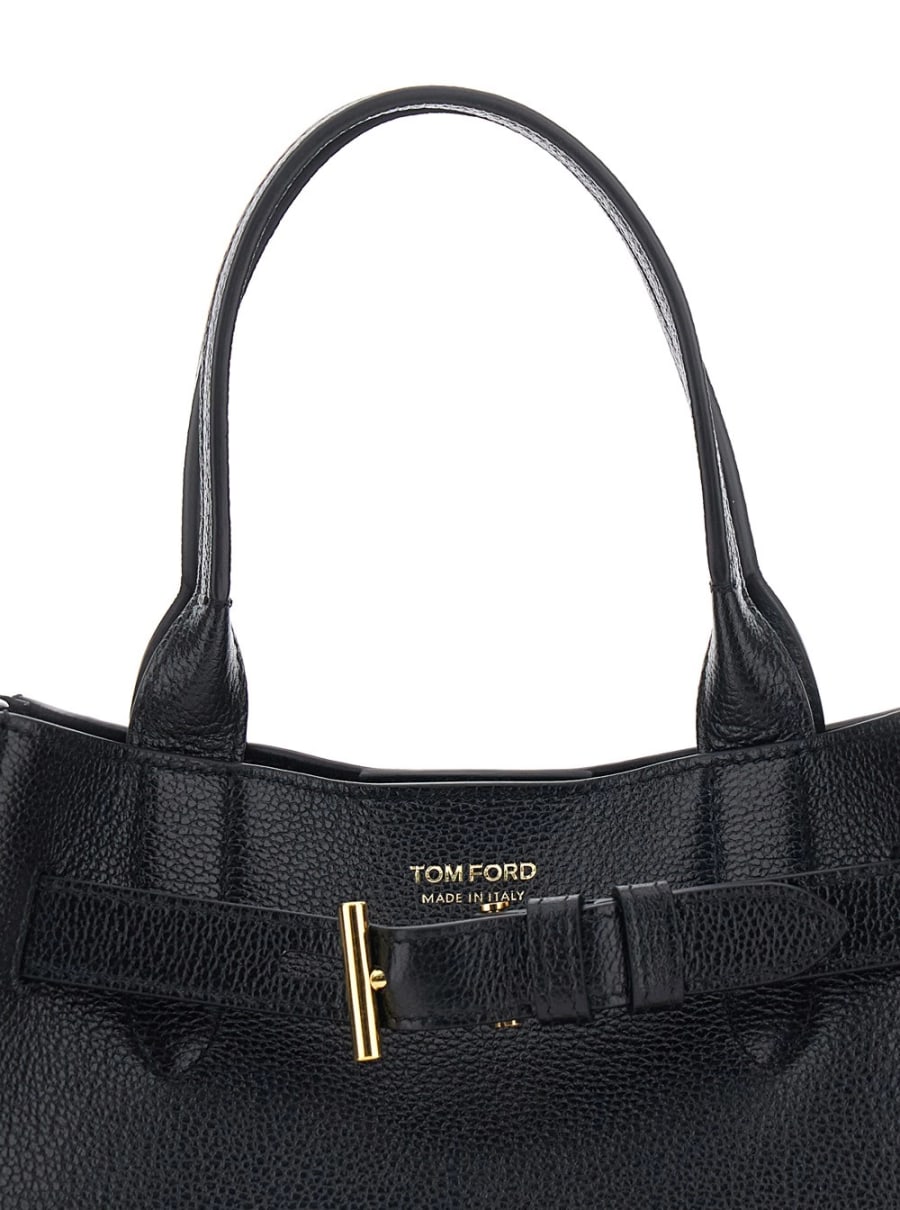 Tom Ford Borsa a Mano 'Audrey Piccola' con Cinturino Regolabile e Logo Lettering sul Fronte in Pelle Martellata Nera Donna, view 5