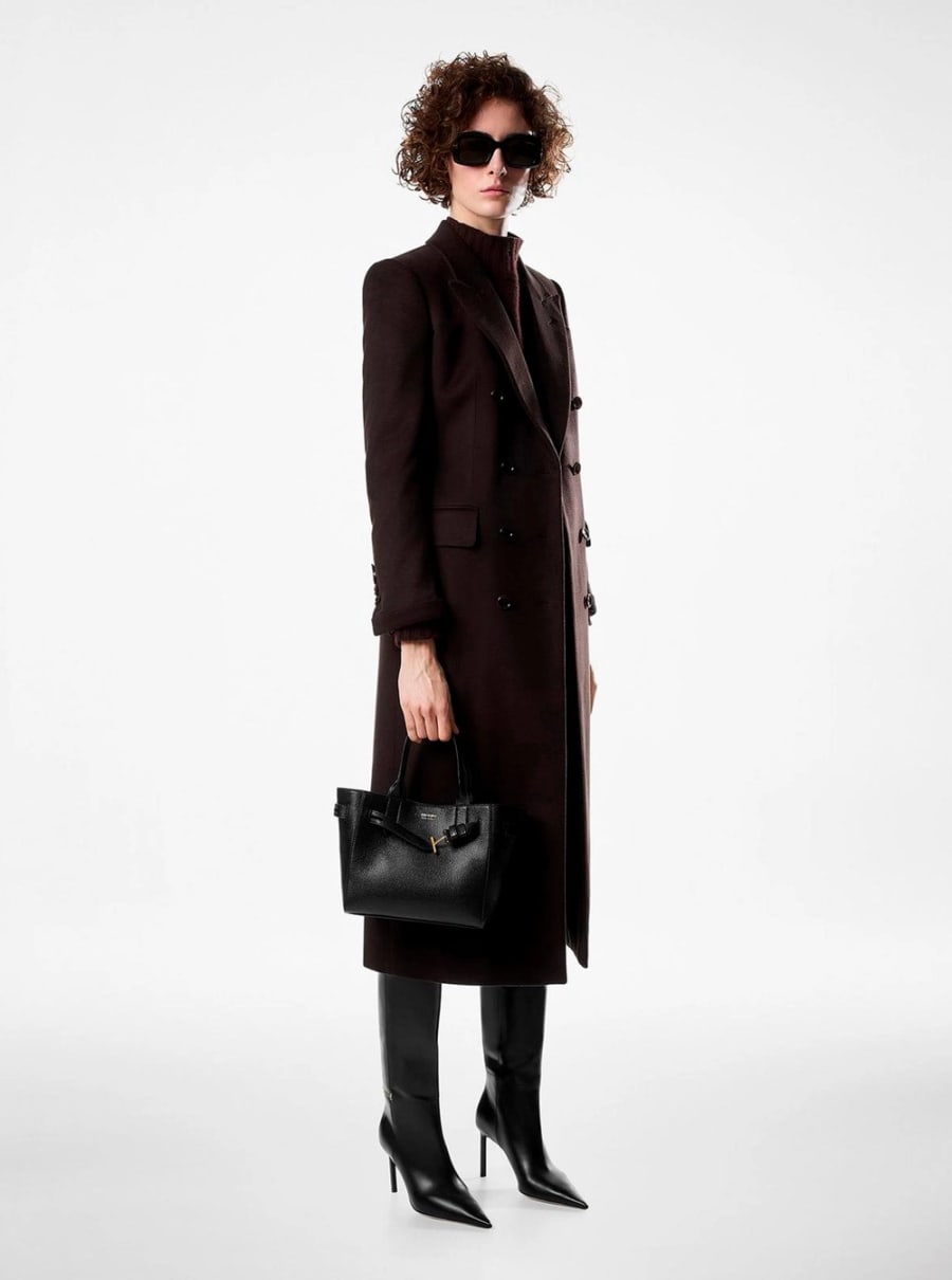 Tom Ford Borsa a Mano 'Audrey Piccola' con Cinturino Regolabile e Logo Lettering sul Fronte in Pelle Martellata Nera Donna, view 6