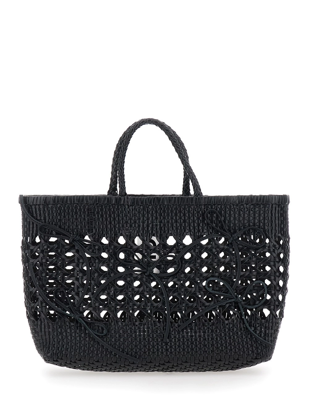 Osoi Borsa a Mano 'Biscuit Tote' con Doppi Manici Rotondi e Design Intrecciato in Pelle Nera Donna
