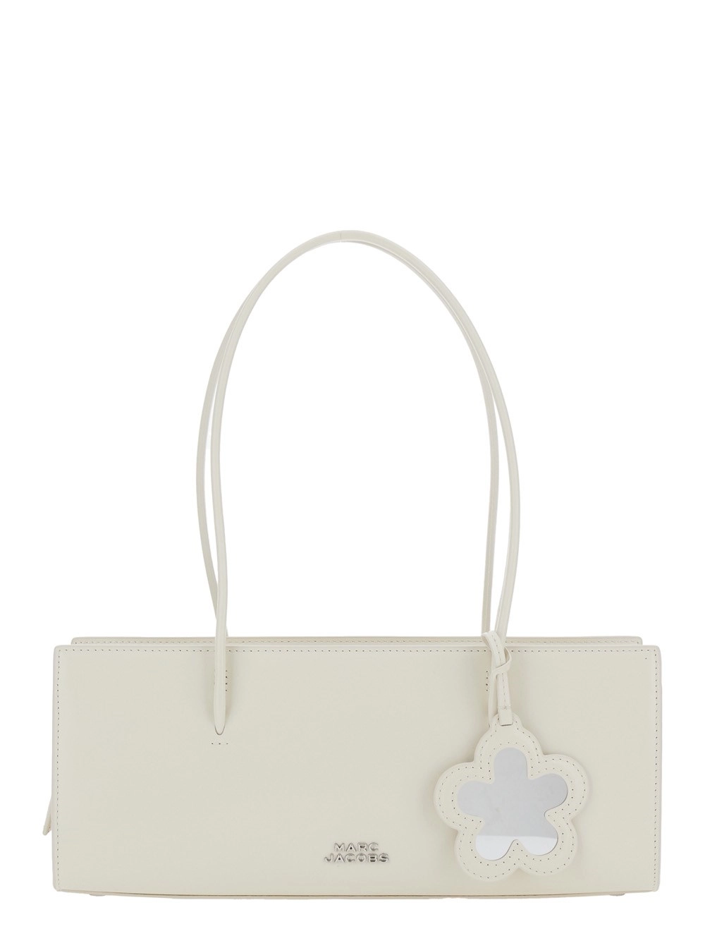 Marc Jacobs Borsa a Spalla 'The Mirror Satchel' con Logo sul Fronte e Ciondolo a Fiore in Pelle Bianca Donna