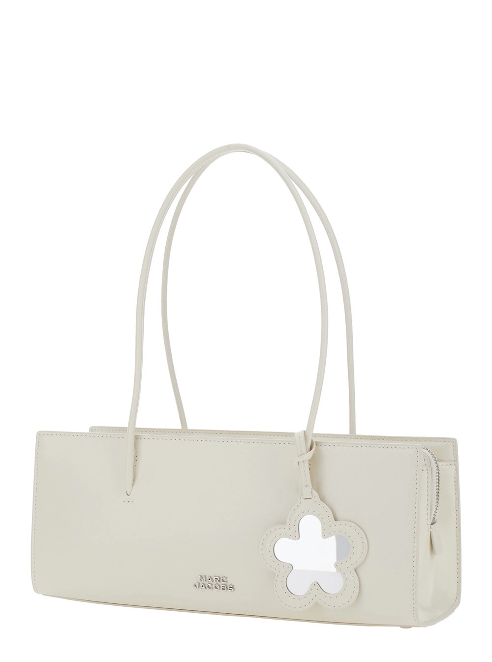 Marc Jacobs Borsa a Spalla 'The Mirror Satchel' con Logo sul Fronte e Ciondolo a Fiore in Pelle Bianca Donna, view 2