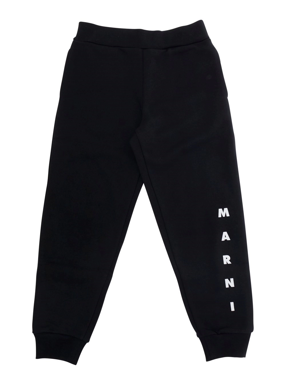 Marni kids Pantalone con Vita Elasticizzata e Logo Letteirng sul Fronte in Cotone Nero Bambino