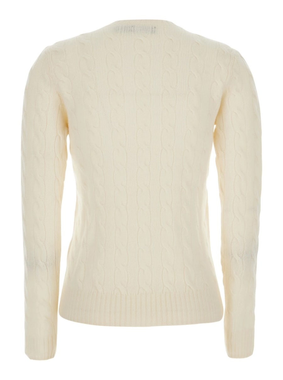 Polo Ralph Lauren Maglione 'Julianna' con ricamo Cavallino sul fronte e lavorazione a treccia in lana e cashmere bianco donna, view 2