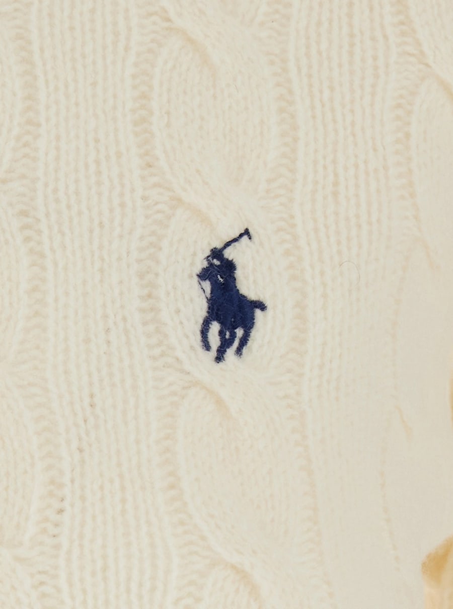 Polo Ralph Lauren Maglione 'Julianna' con ricamo Cavallino sul fronte e lavorazione a treccia in lana e cashmere bianco donna, view 3