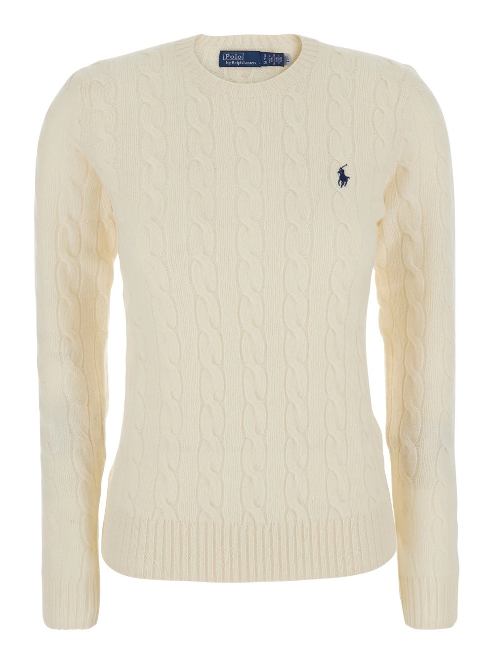 Polo Ralph Lauren Maglione 'Julianna' con ricamo Cavallino sul fronte e lavorazione a treccia in lana e cashmere bianco donna