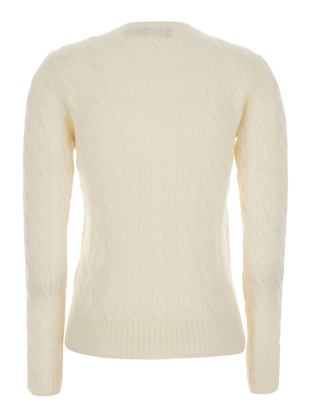 Polo Ralph Lauren Maglione 'Julianna' con ricamo Cavallino sul fronte e lavorazione a treccia in lana e cashmere bianco donna, view 2