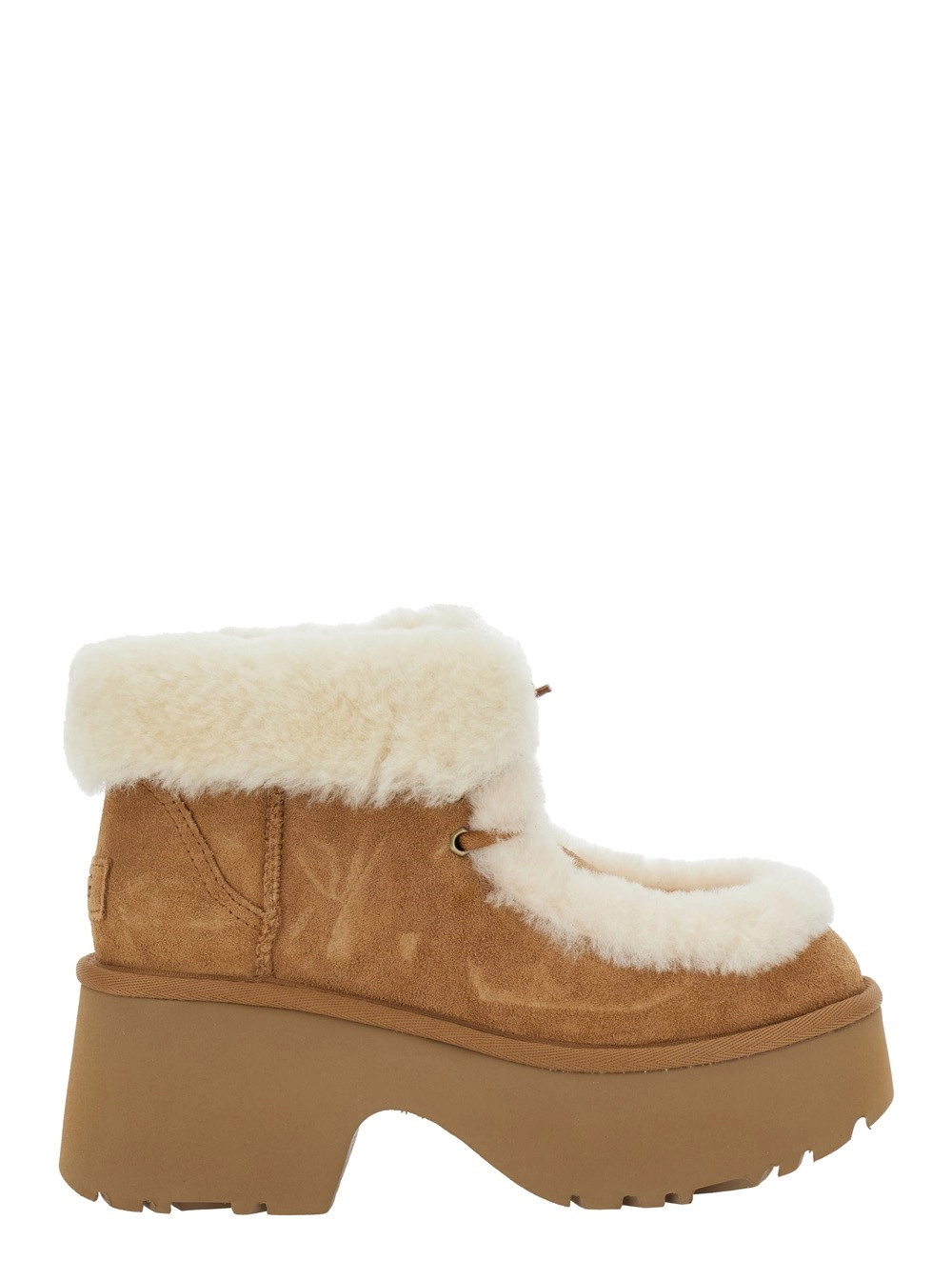 UGG Stivaletti 'Esmee' con Dettagli in Pelliccia e Plateau in Suede Beige Donna