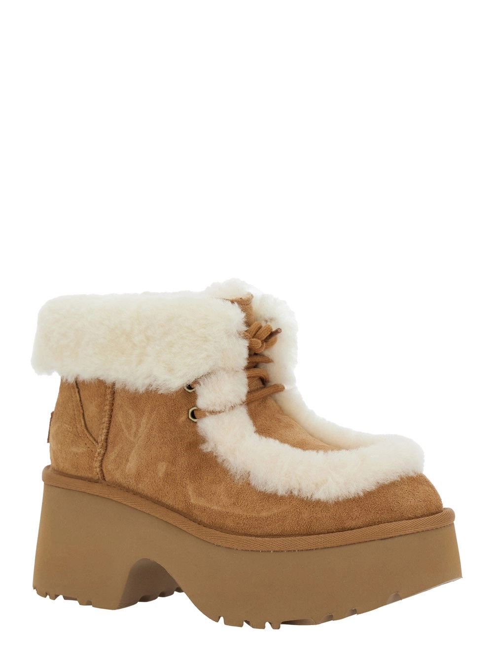 UGG Stivaletti 'Esmee' con Dettagli in Pelliccia e Plateau in Suede Beige Donna, view 2