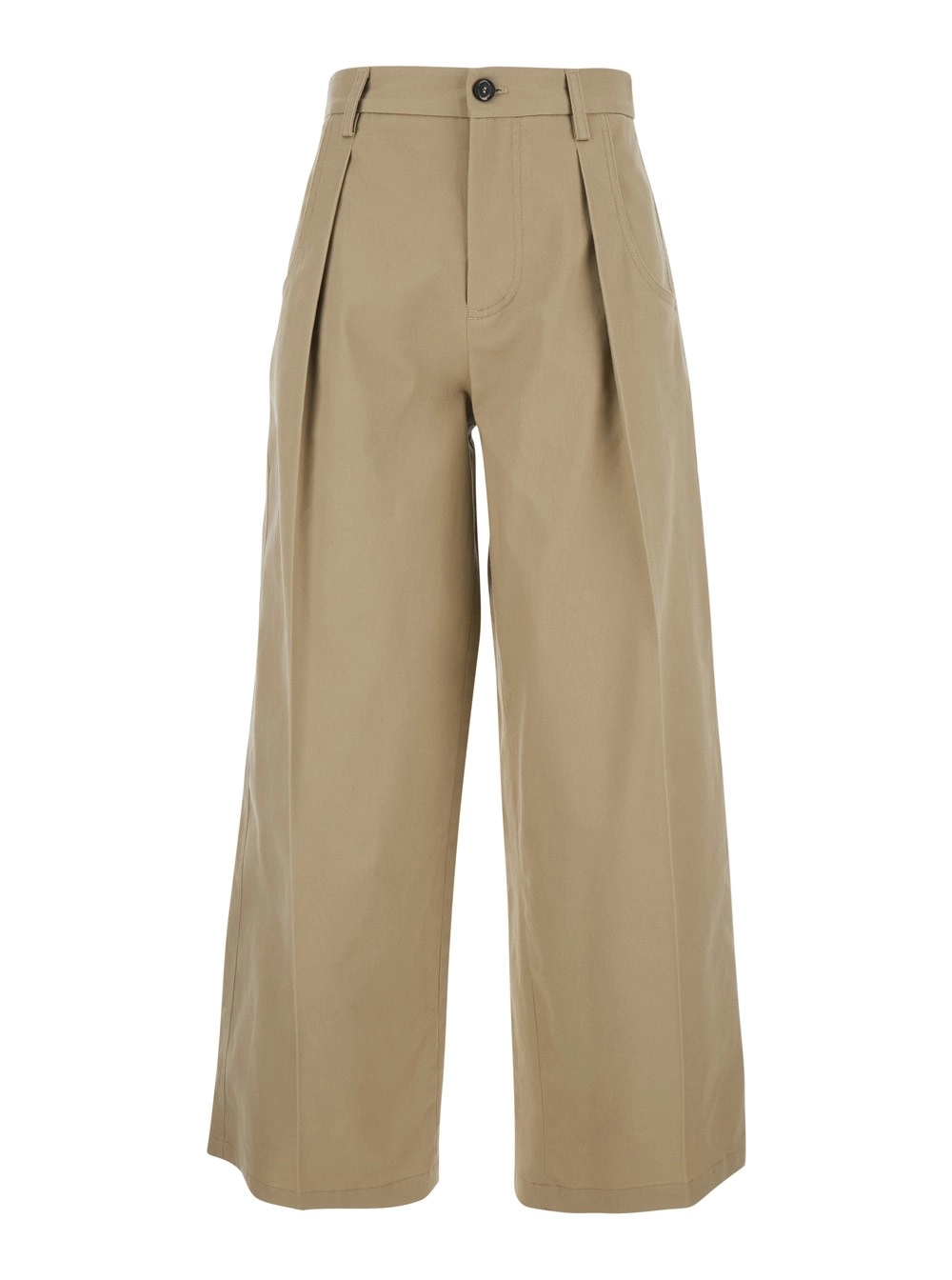 Tela Pantaloni con pieghe sul fronte in cotone beige donna