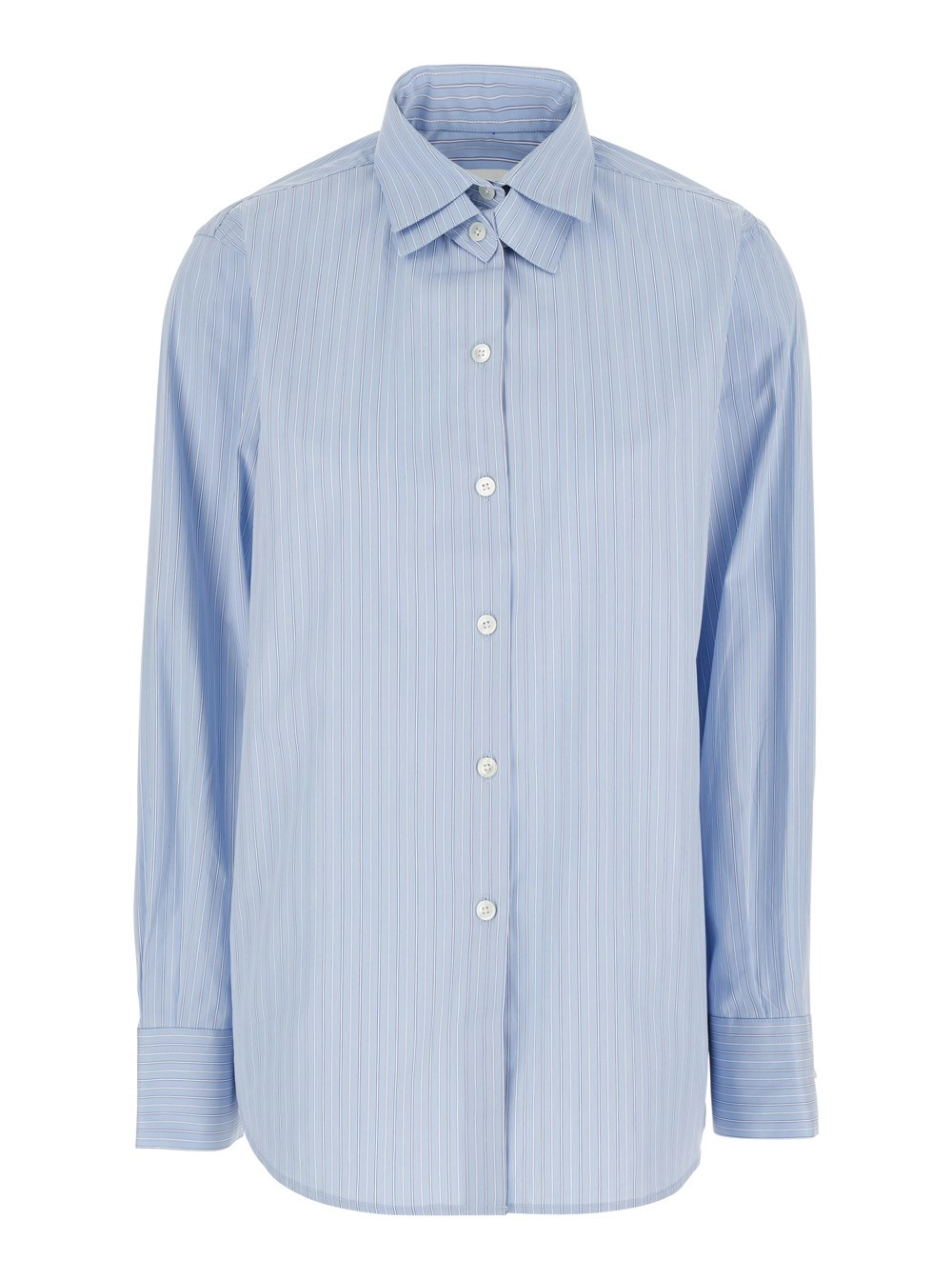 Rohe Camicia Azzurra con Colletto Doppio e Motivo a Righe All-Over in Cotone Donna
