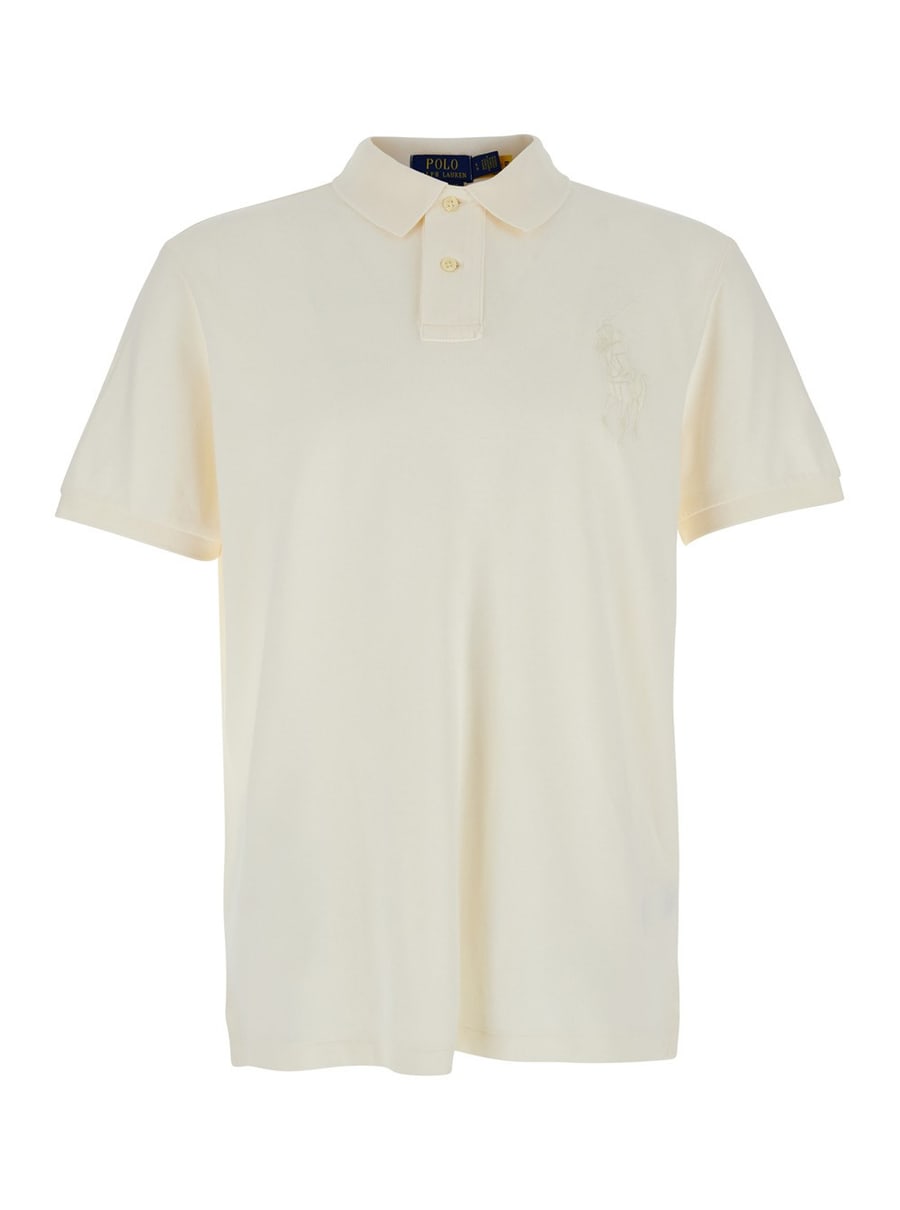 Polo Ralph Lauren Polo "Custom Slim Fit" con Dettaglio Cavallino Grande sul Fronte in Piquet di Cotone Bianca Uomo