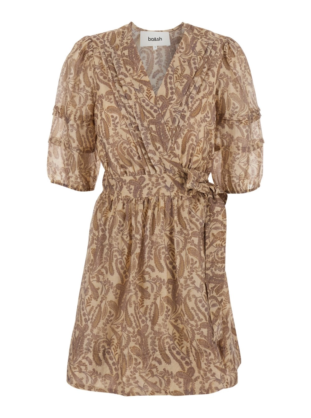Ba&sh Abito 'Teodora' con Scollo a V e Nodo in Vita in Tessuto Beige Donna