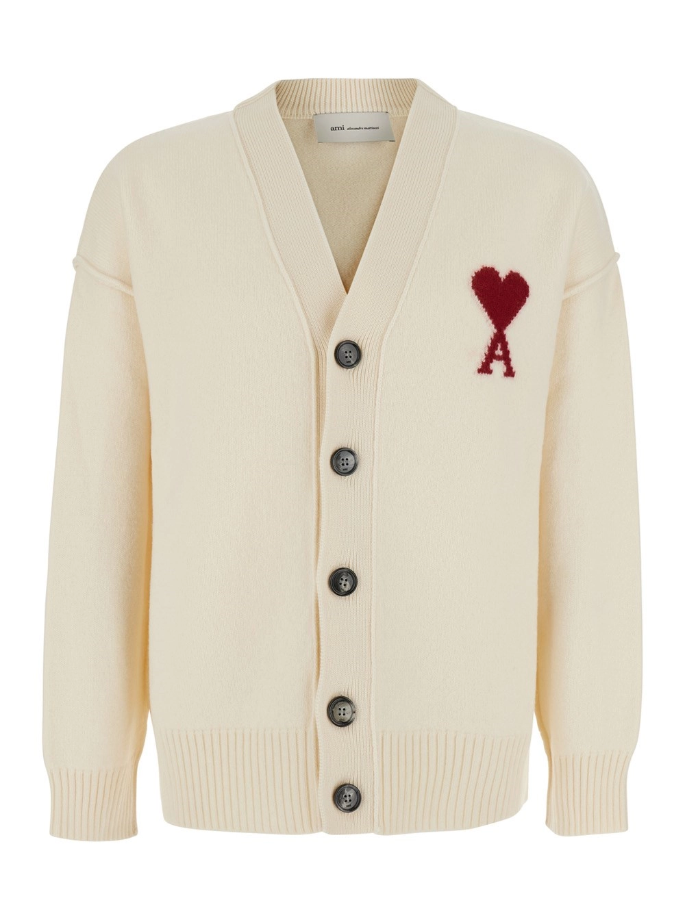 AMI Paris Cardigan con Scollo a V e Ricamo ADC sul Fronte in Lana bianca uomo