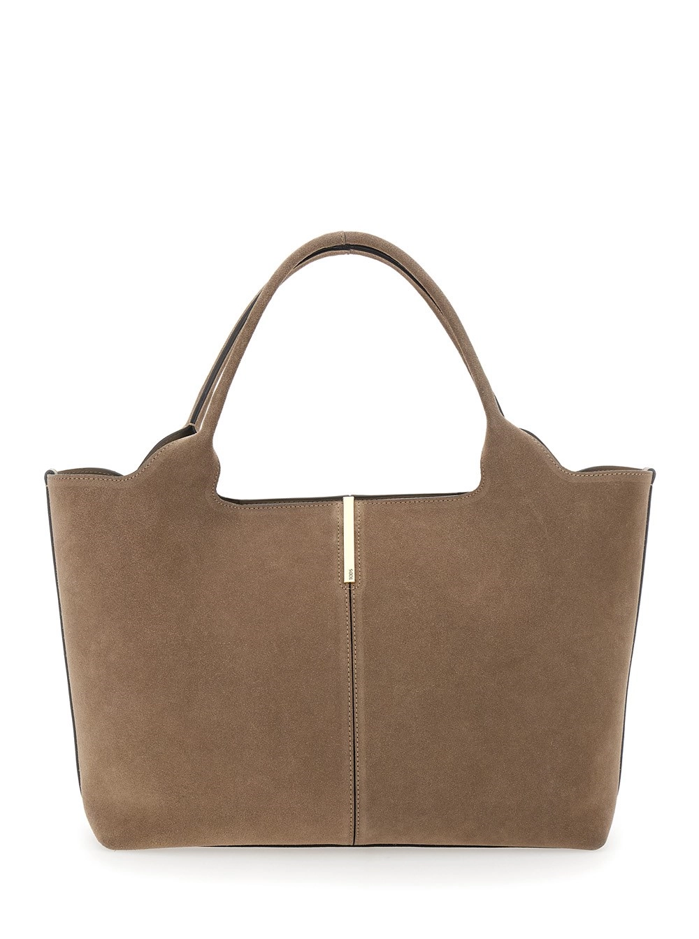 Tod's Borsa Shopping 'Ebr' con Placca Logo sul Fronte e Cuciture a Contrasto in Suede Beige Donna