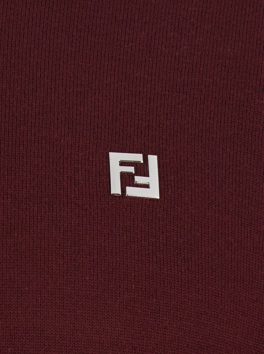 Fendi Polo a Maniche Lunghe con Colletto Classico e Placca FF sul Fronte in Lana Bordeaux Uomo, view 3