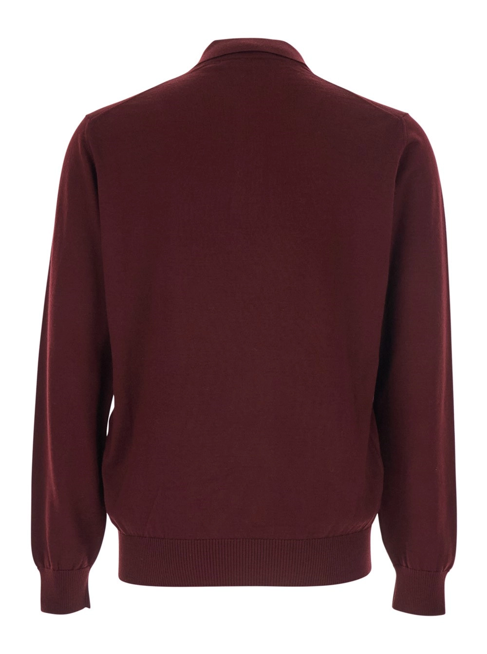 Fendi Polo a Maniche Lunghe con Colletto Classico e Placca FF sul Fronte in Lana Bordeaux Uomo, view 2