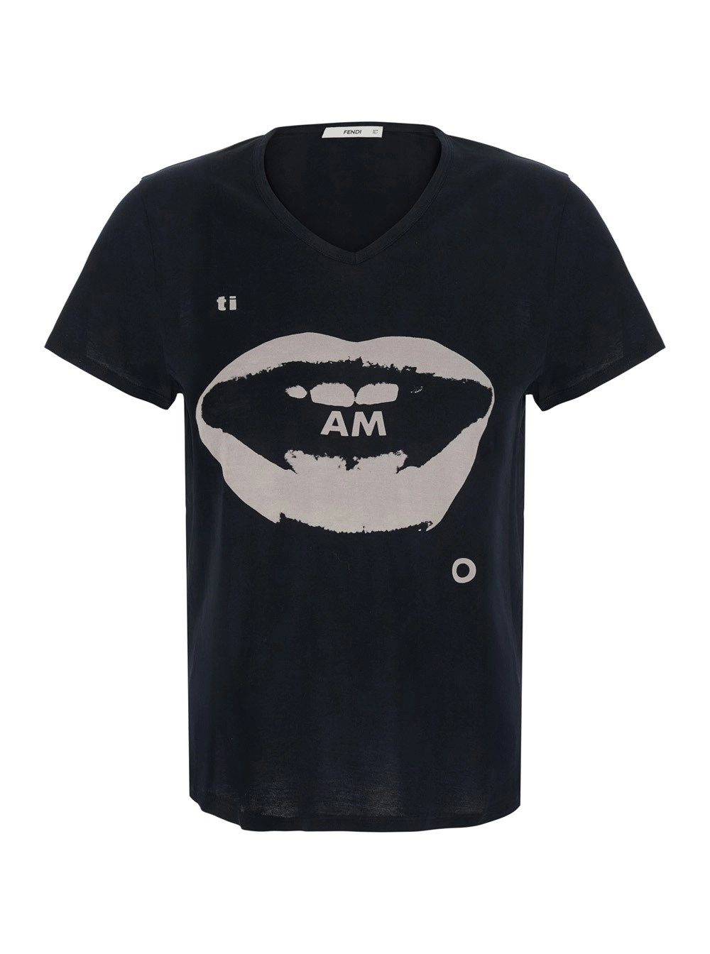 Fendi T-shirt con scollo a V e stampa sul fronte in cotone nera donna