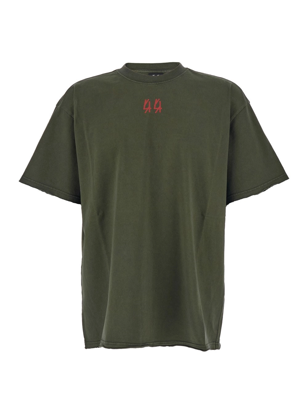44 label group T-Shirt Girocollo con Stampa su Fronte e Retro e Spalle Scese in Cotone Verde Uomo