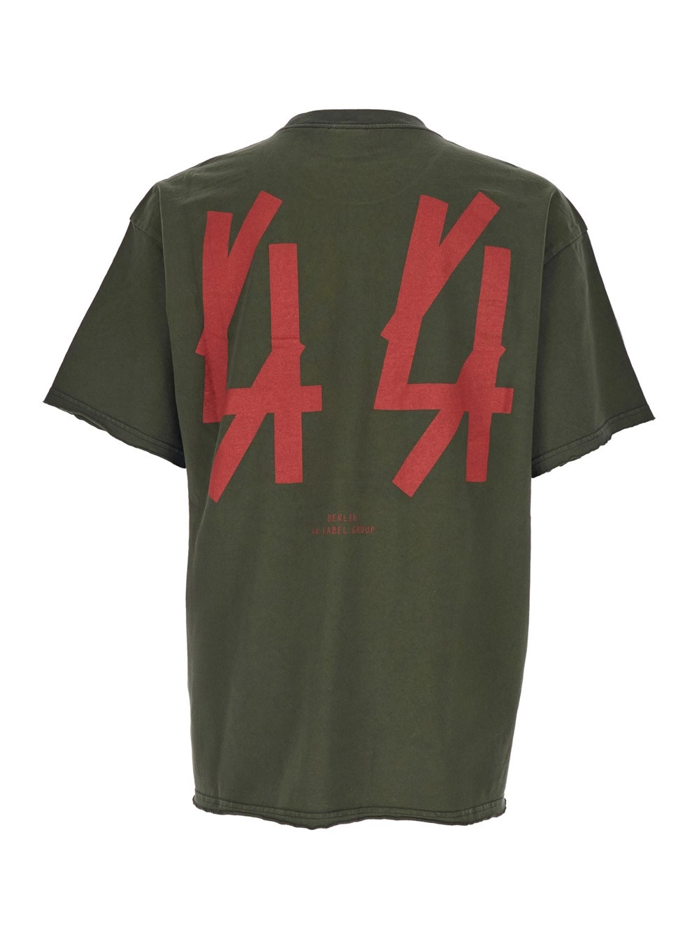 44 label group T-Shirt Girocollo con Stampa su Fronte e Retro e Spalle Scese in Cotone Verde Uomo, view 2