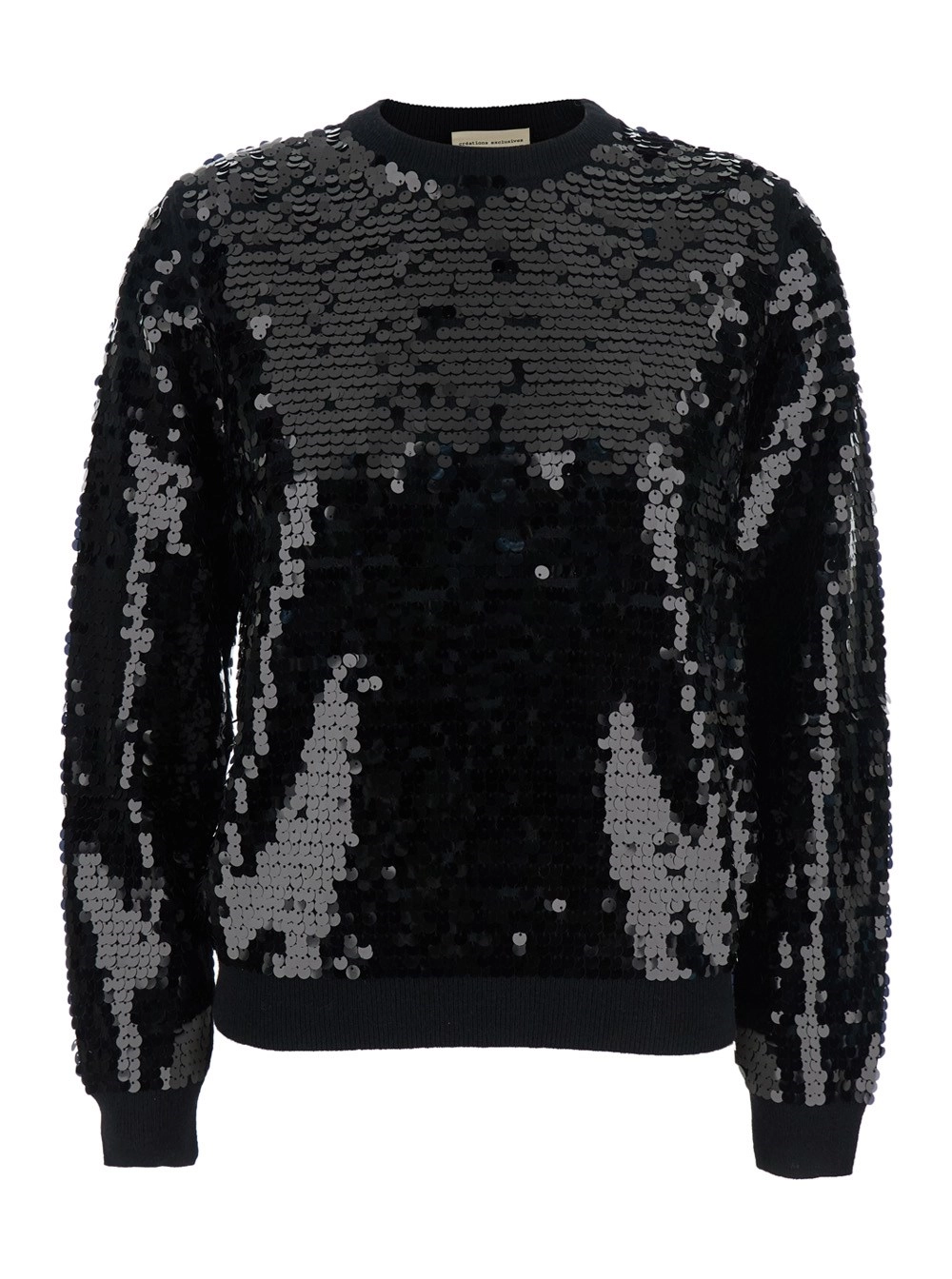 Semicouture Maglione con Paillettes Applicate All Over in Lana Nero Donna