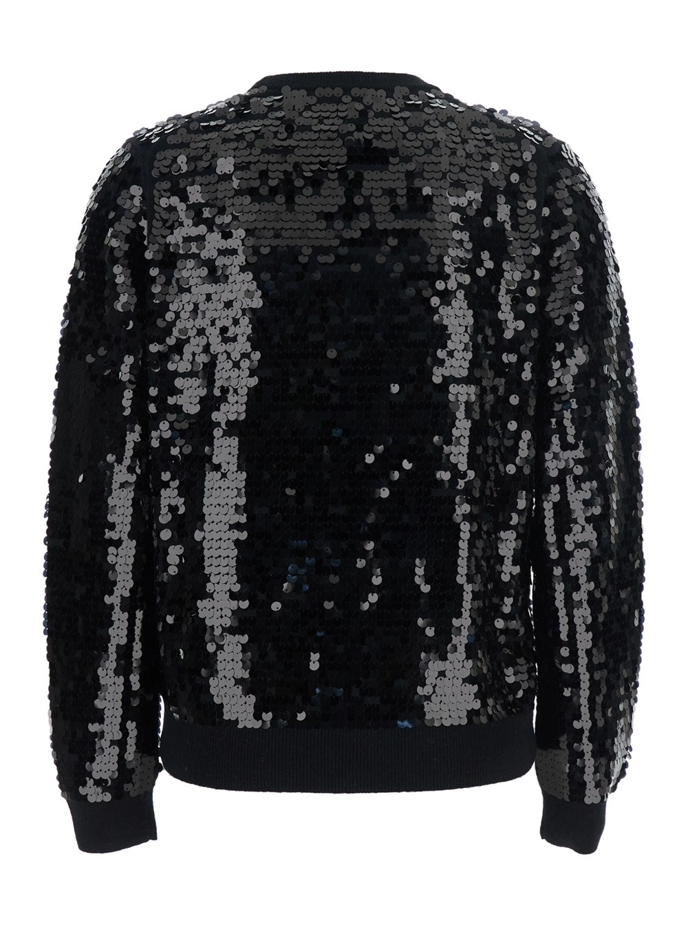 Semicouture Maglione con Paillettes Applicate All Over in Lana Nero Donna, view 2