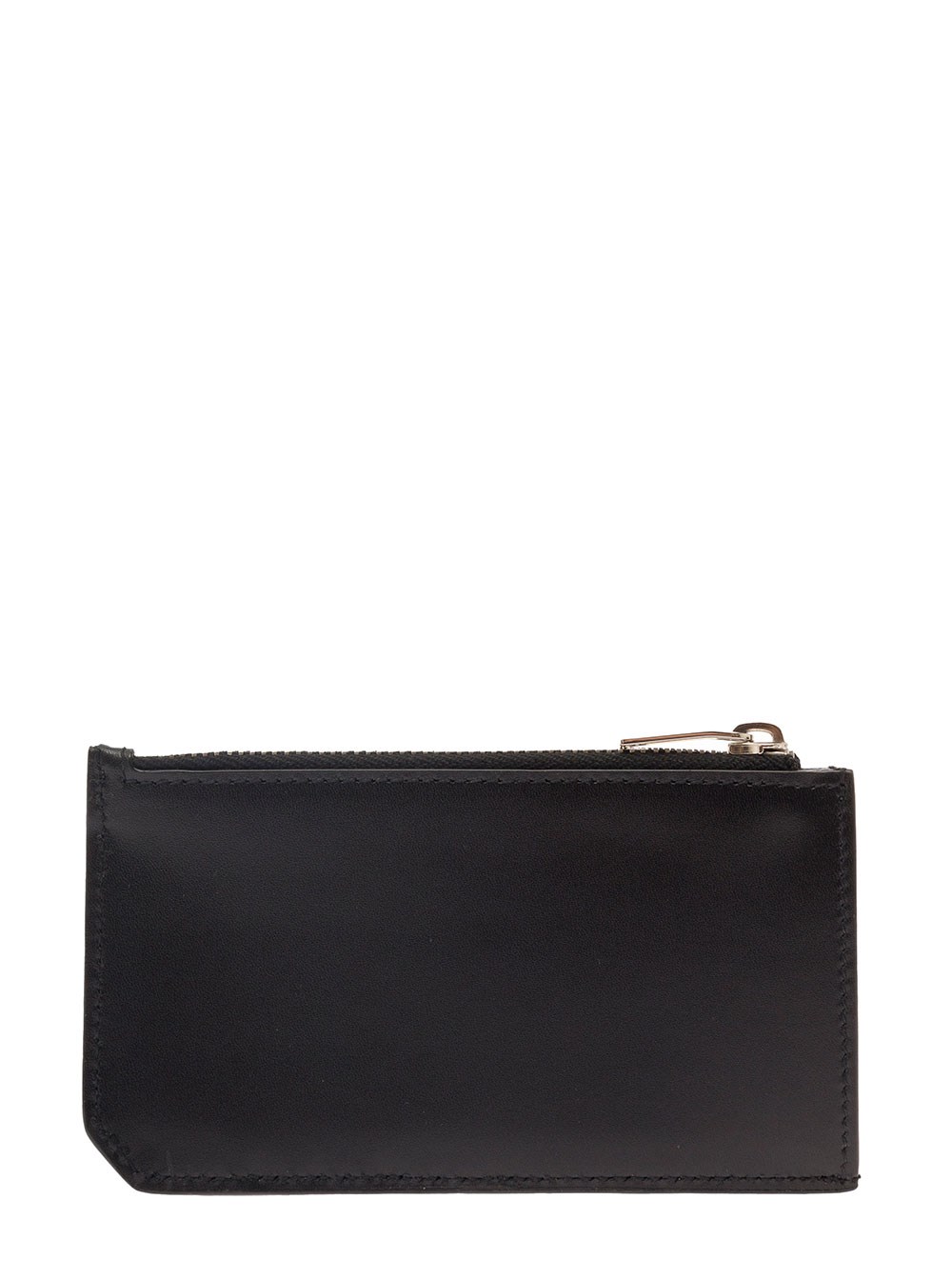 Saint Laurent Portacarte con Logo Impresso in Pelle Nera Uomo, view 2