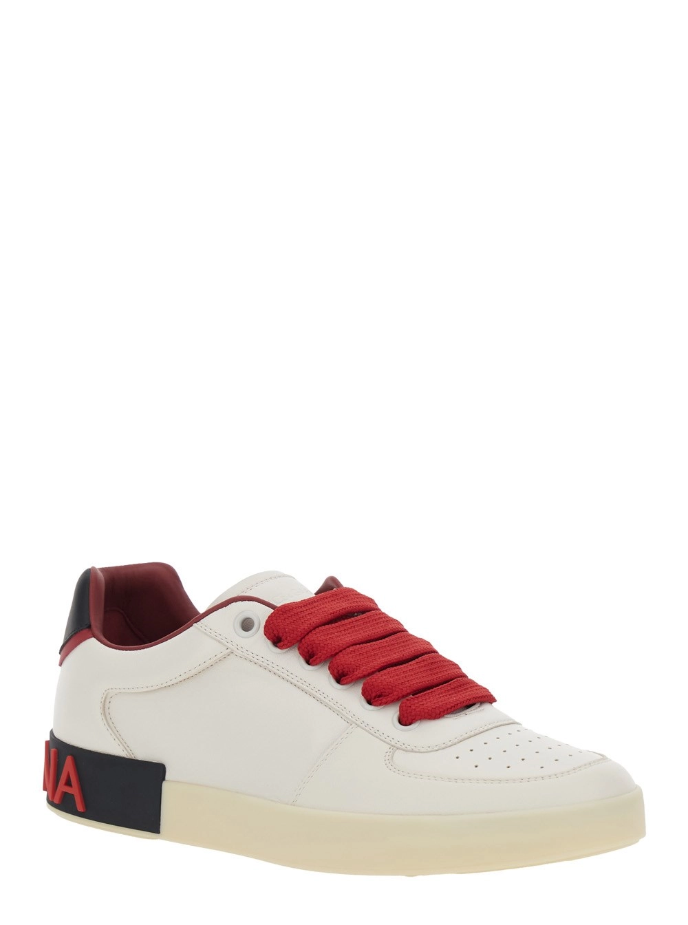 Dolce & Gabbana Sneaker 'Portofino Custom' Low Top con Tallone a Contrasto eLogo Lettering in Pelle Bianche Uomo, view 2