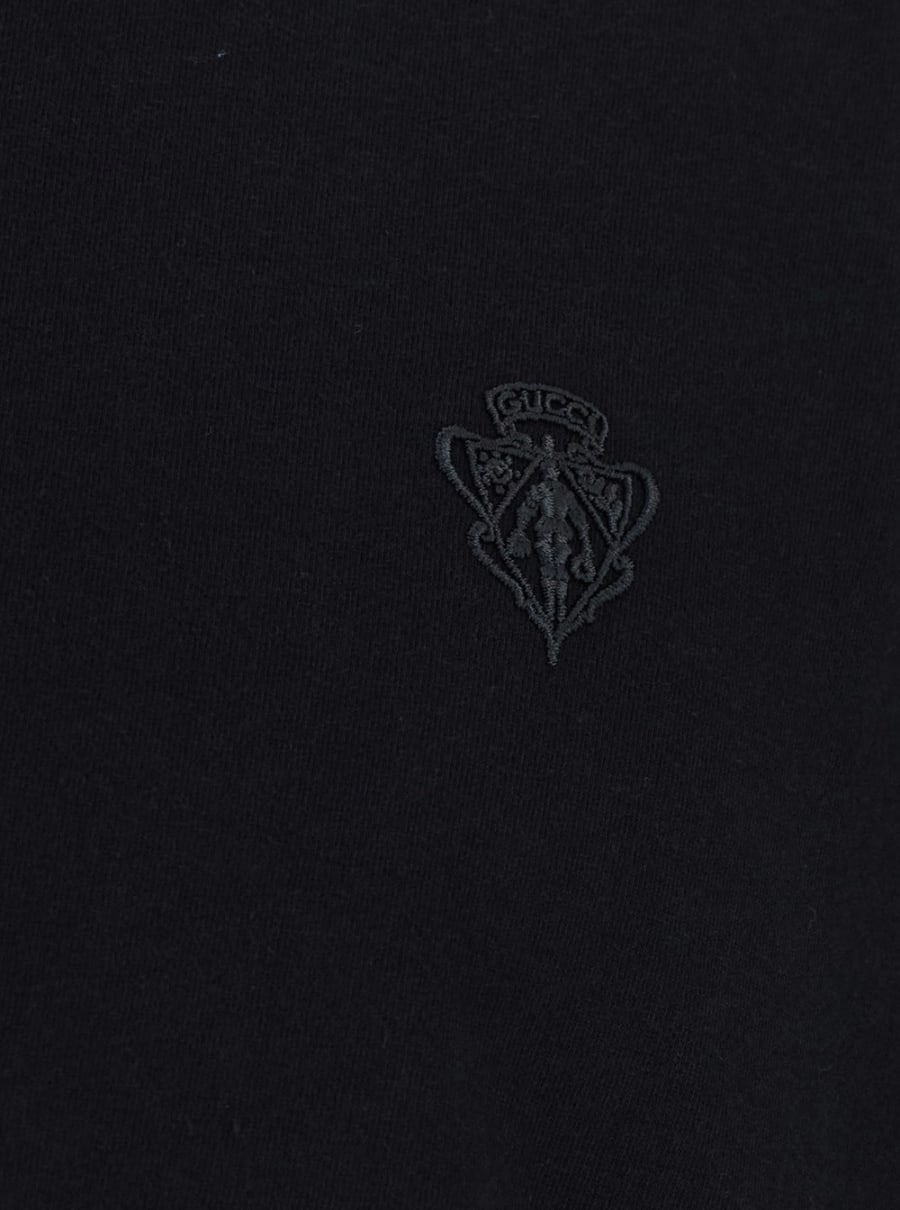 Gucci T-shirt girocollo con ricamo crest sul fronte in misto cotone nera uomo, view 3