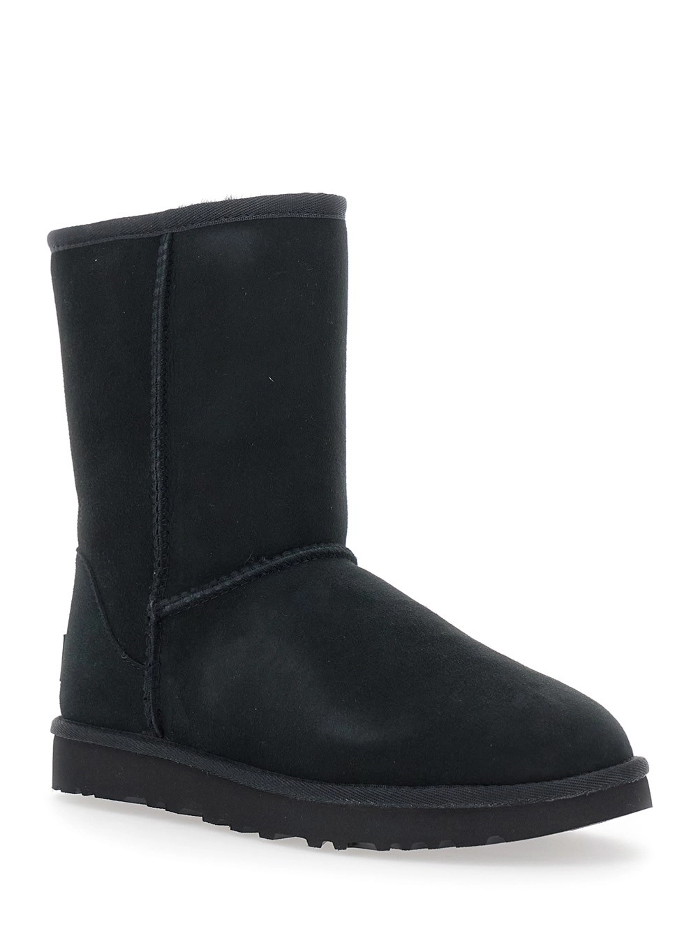 UGG Stivalli 'Classic Short' con Patch Logo sul Retro e Interno in Pelliccia in Pelle Scamosciata Neri Donna, view 2
