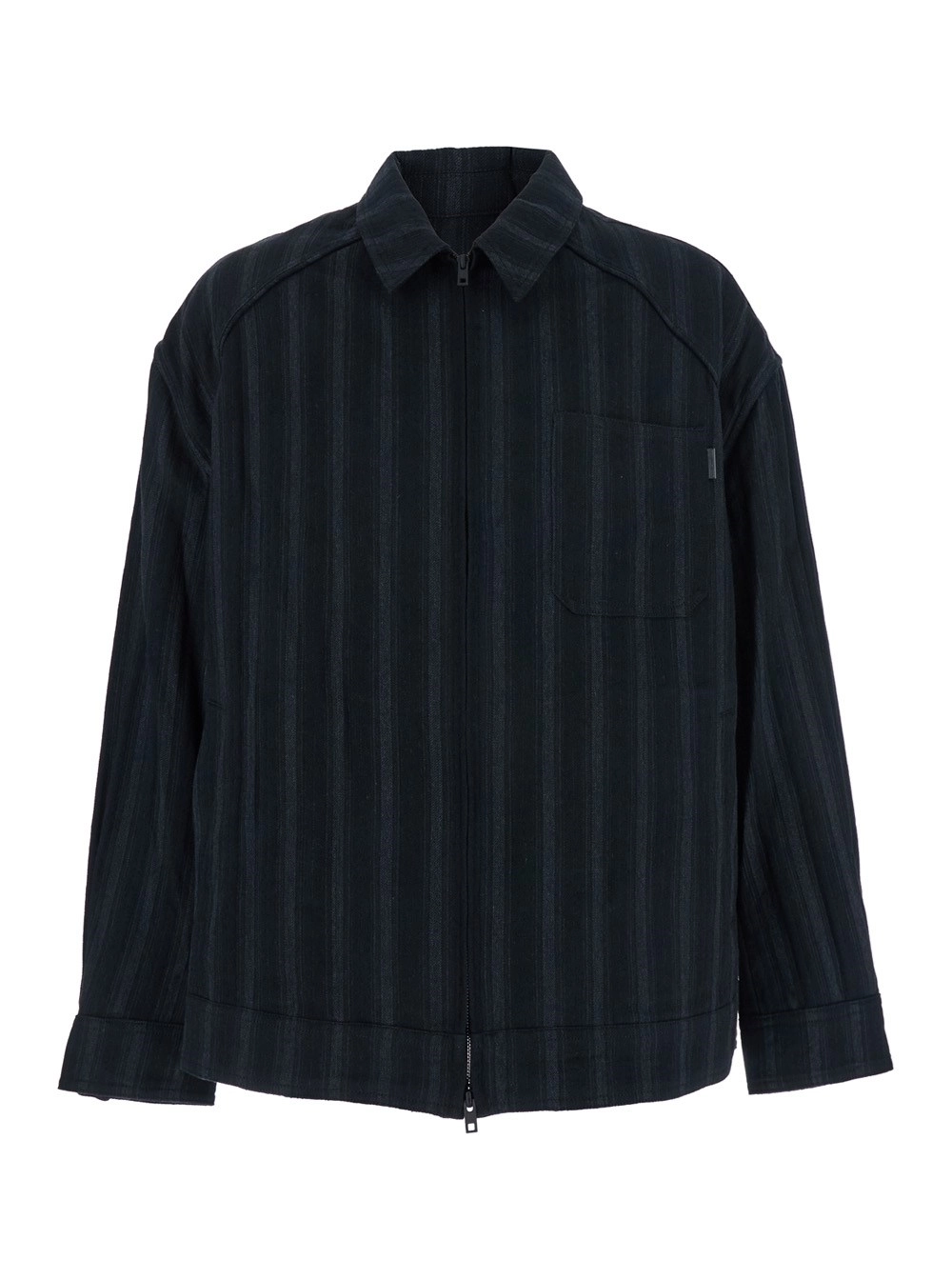 Juun.j Giubbotto con Colletto Classico e Motivo a Righe All-Over in Misto Lana e Cotone Nera Uomo