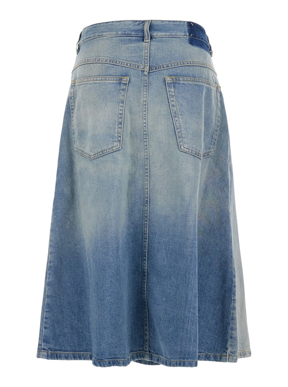 Maison Margiela Gonna midi con singolo spacco sul fronte e design sbiadito in denim blu donna, view 2
