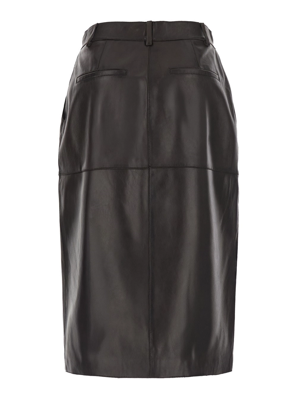 P.A.R.O.S.H. Gonna con chiusura sul fronte e spacco in pelle marrone per donna, view 2