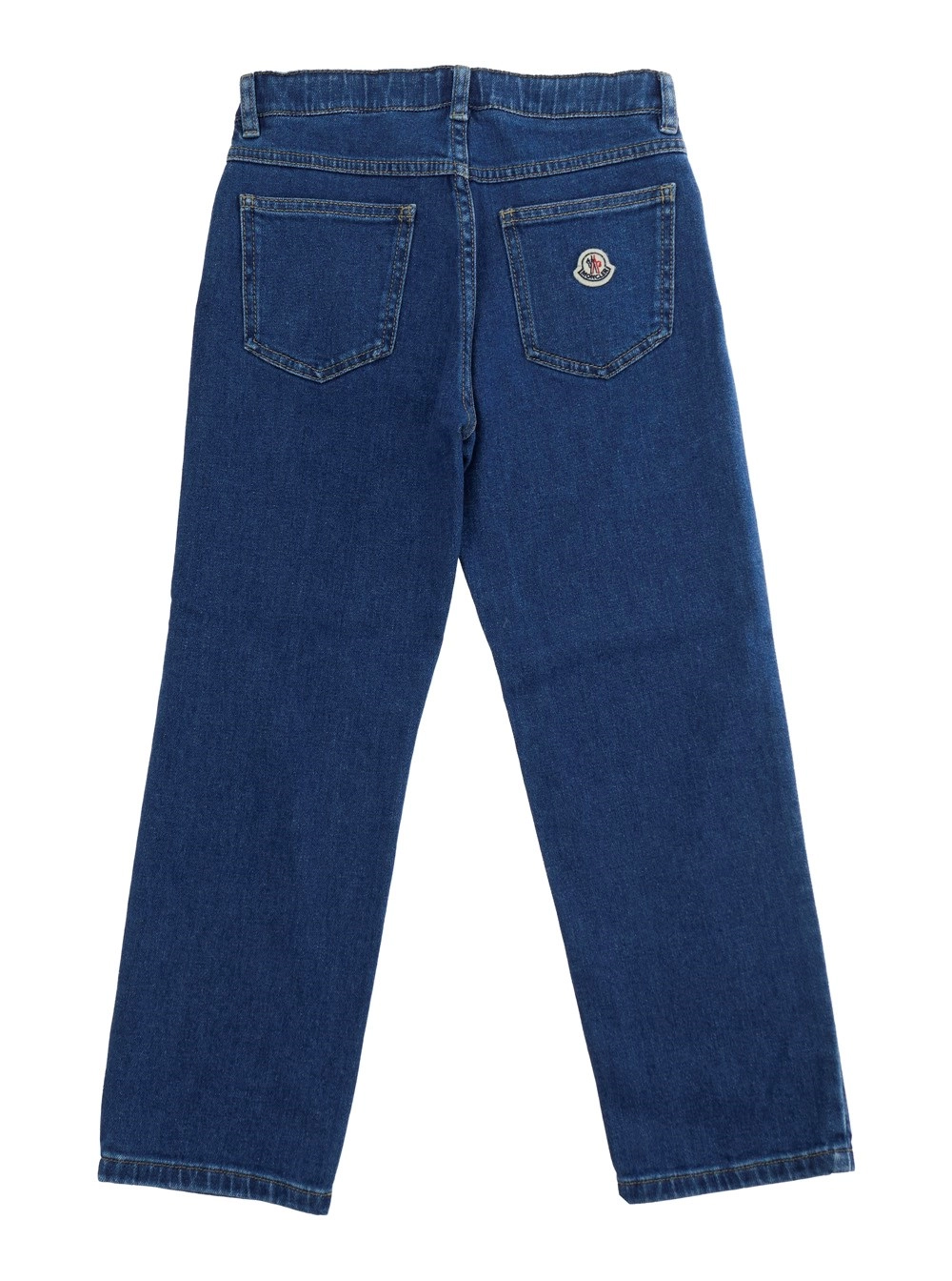 Moncler kids Jeans a cinque tasche con patch logo sul retro in denim blu bambino, view 2
