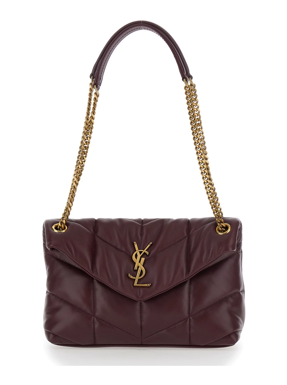 Saint Laurent Borsa a Tracolla con Tracolla Scorrevole a catena e Placca Cassandre sul Fronte in Pelle Trapuntata Bordeaux Donna