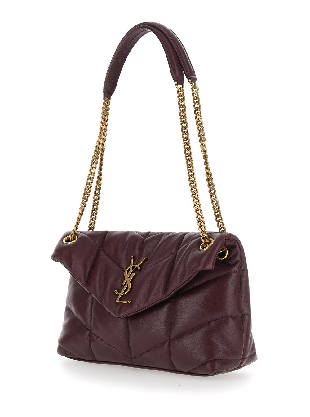 Saint Laurent Borsa a Tracolla con Tracolla Scorrevole a catena e Placca Cassandre sul Fronte in Pelle Trapuntata Bordeaux Donna, view 2