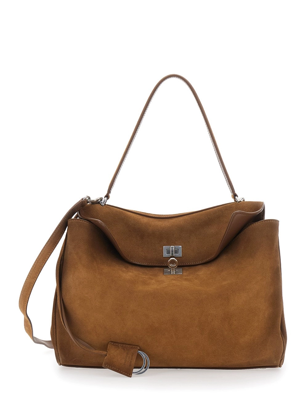 Balenciaga Borsa a Spalla 'Rodeo Media' con Tracolla Removibile in Suede Marrone Donna